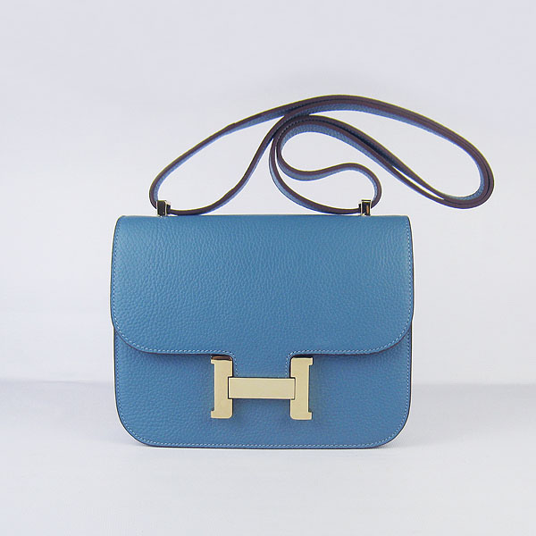 7A Hermes Oxhide Leather Message Bag Middle Blue H017